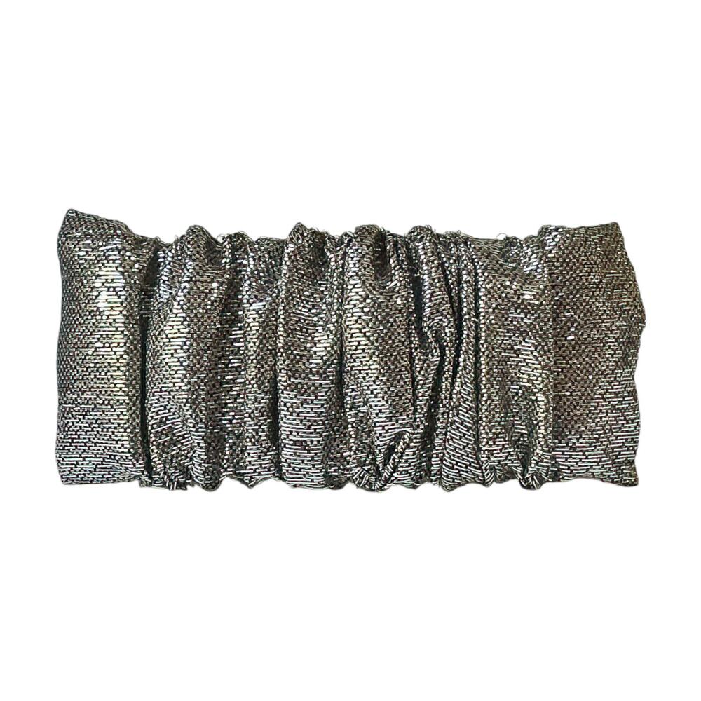 1980s Black & Metallic Silver Lame Fabric Rectangular Barrette Hair Clip